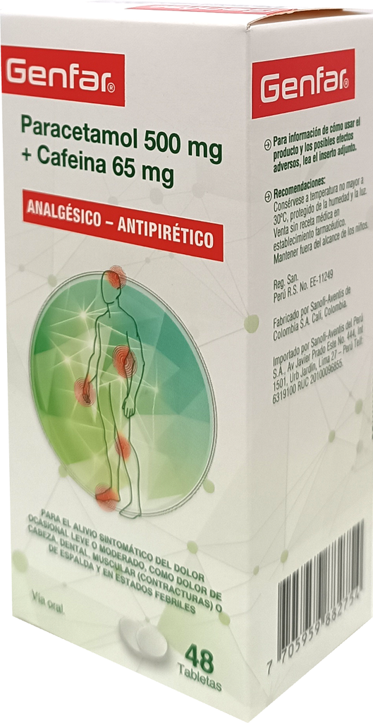 Paracetamol 500mg+ Cafeina 65mg x 48Tab